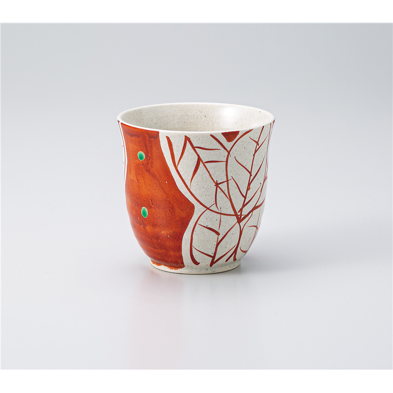 古林陶器 長湯呑 手描赤絵湯呑 赤ダミ木の葉 1335710315 1個（ご注文単位1個）【直送品】