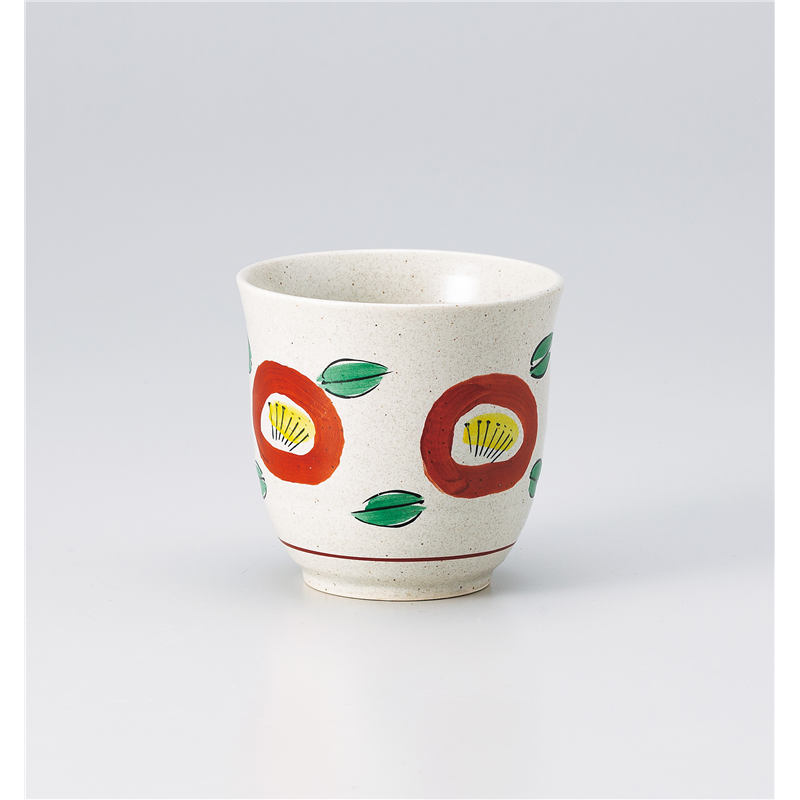 古林陶器 長湯呑 手描赤絵湯呑 二輪椿 1335710415 1個（ご注文単位1個）【直送品】