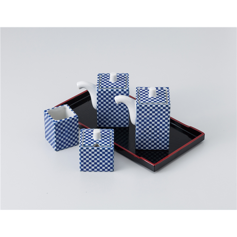 古林陶器 盆付カスター 市松角汁次(大) 1041410152 1個（ご注文単位1個）【直送品】