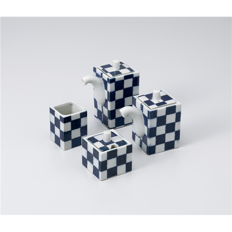 古林陶器 カスター 紺市松汁次(大) 1141030108 1個（ご注文単位1個）【直送品】