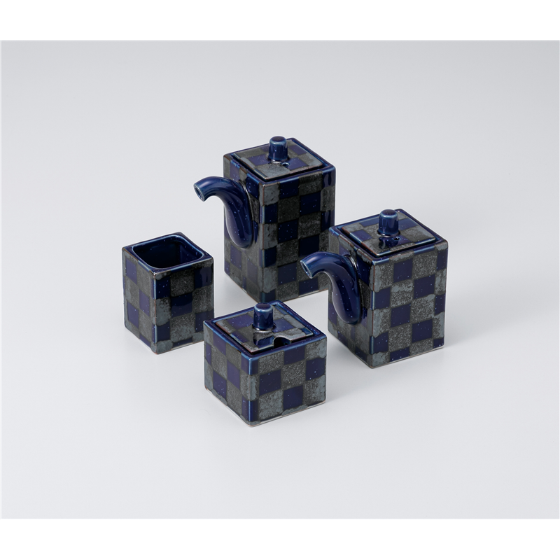 古林陶器 カスター ルリ市松 角ソース差し 1141030560 1個（ご注文単位1個）【直送品】