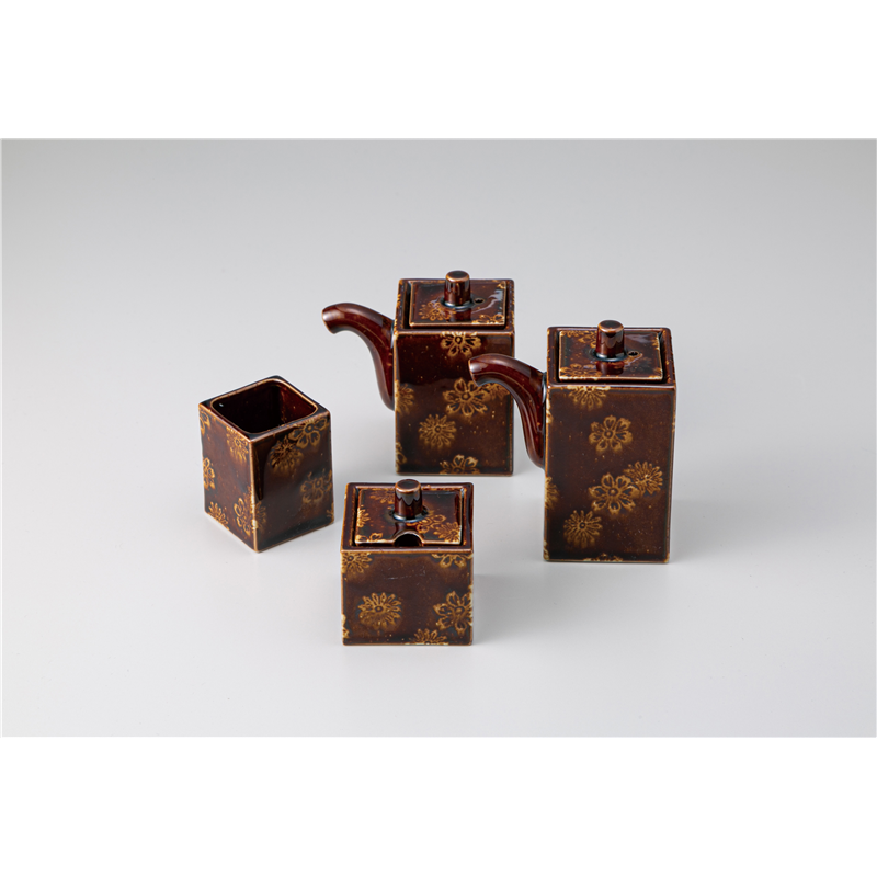 古林陶器 カスター 浮花(茶) 角ソース差し 1240410960 1個（ご注文単位1個）【直送品】