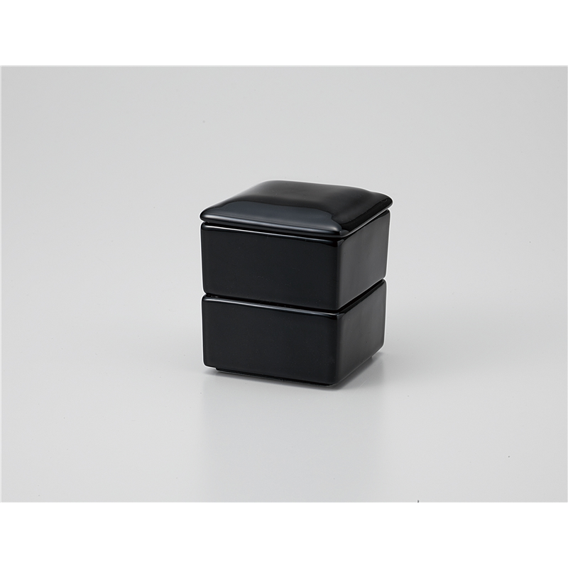 古林陶器 卓上小物 黒四角二段蓋物 1141510547 1個（ご注文単位1個）【直送品】