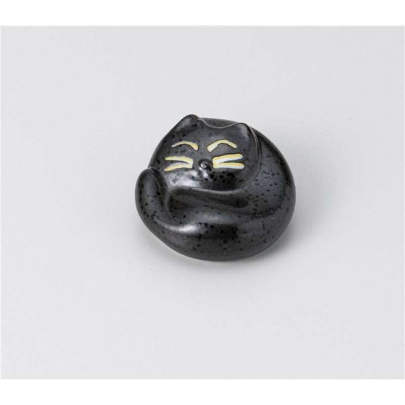 古林陶器 箸置 箸置 眠り猫黒マット 1241430515 1個（ご注文単位1個）【直送品】
