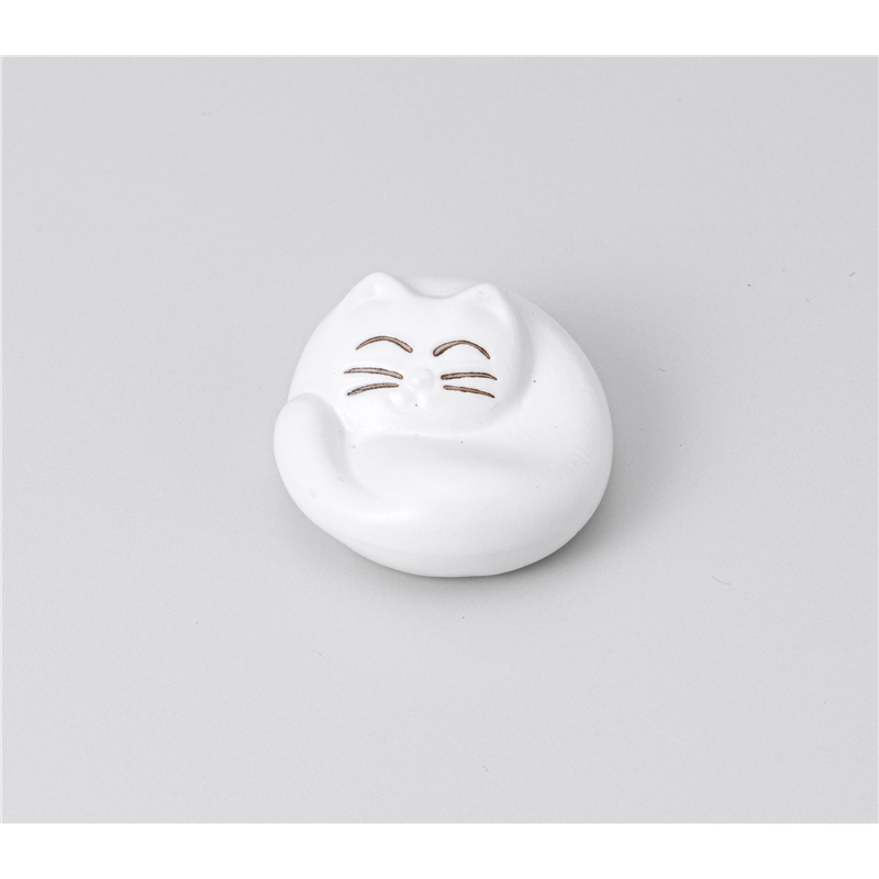 古林陶器 箸置 箸置 眠り猫白マット 1241430615 1個（ご注文単位1個）【直送品】