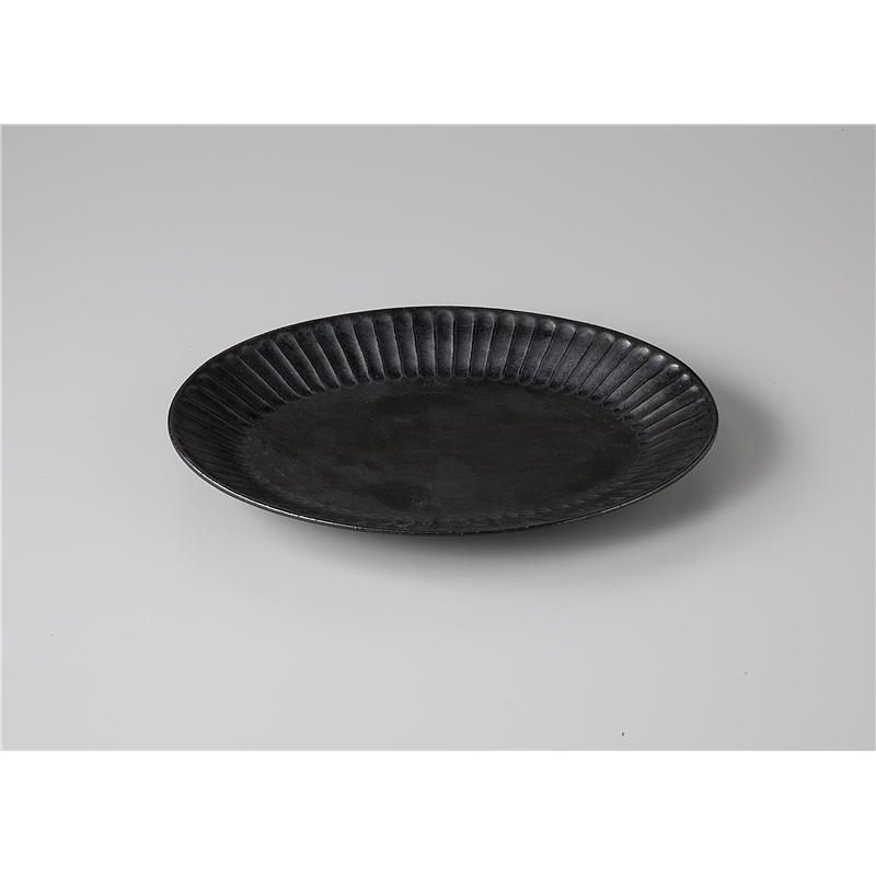 古林陶器 モダンスタイルカジュアルカフェ 削ぎ十草黒26cm楕円皿 1153320715 1個（ご注文単位1個）【直送品】