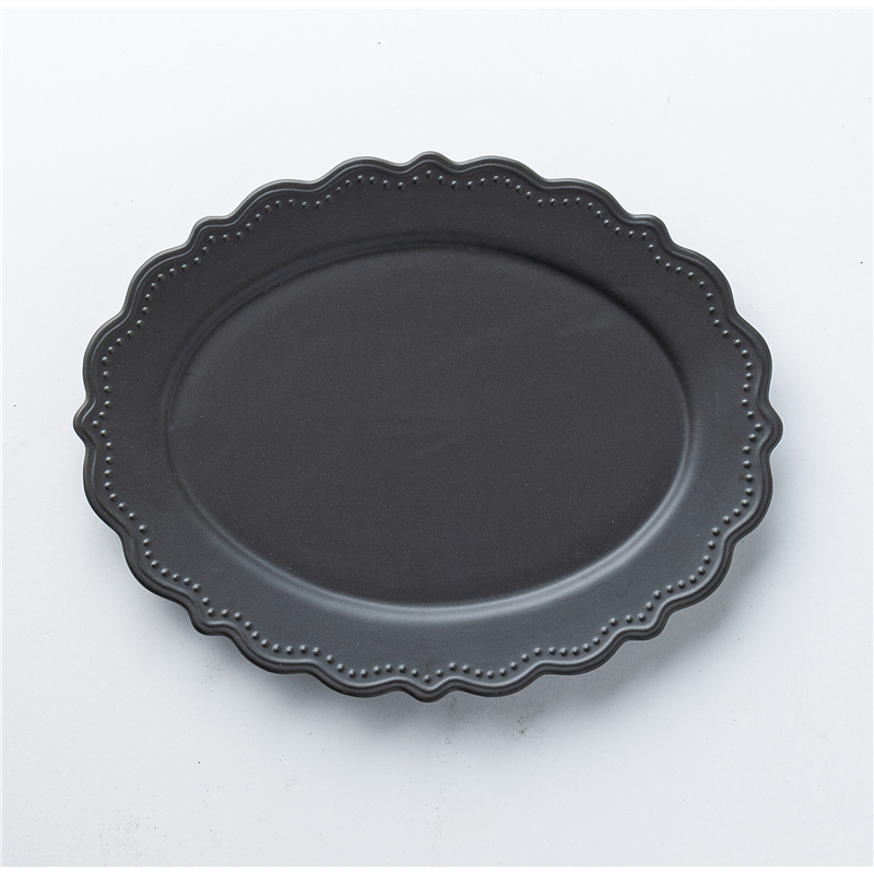 古林陶器 モダンスタイルカジュアルカフェ レリーフ 楕円皿大 ブラック 1345210101 1個（ご注文単位1個）【直送品】