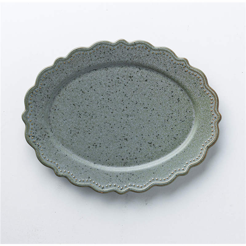 古林陶器 モダンスタイルカジュアルカフェ レリーフ 楕円皿大 チタンマットグリーン 1345210201 1個（ご注文単位1個）【直送品】
