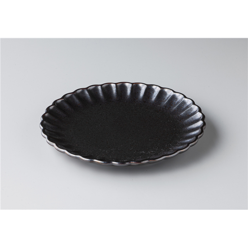 古林陶器 モダンスタイルカジュアルカフェ 窯変ブラック 花型プレート 1345940278 1個（ご注文単位1個）【直送品】