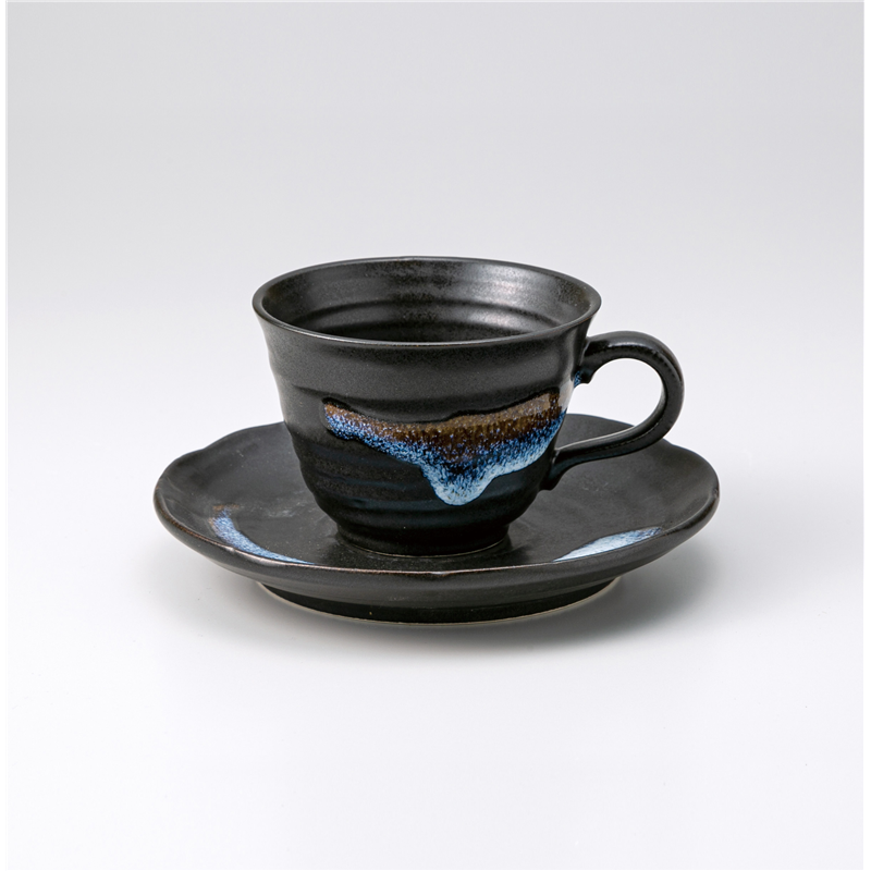 古林陶器 椀皿 渦紋黒 コーヒー碗皿 1260520941 ※ソーサー単品のみ 1個（ご注文単位1個）【直送品】