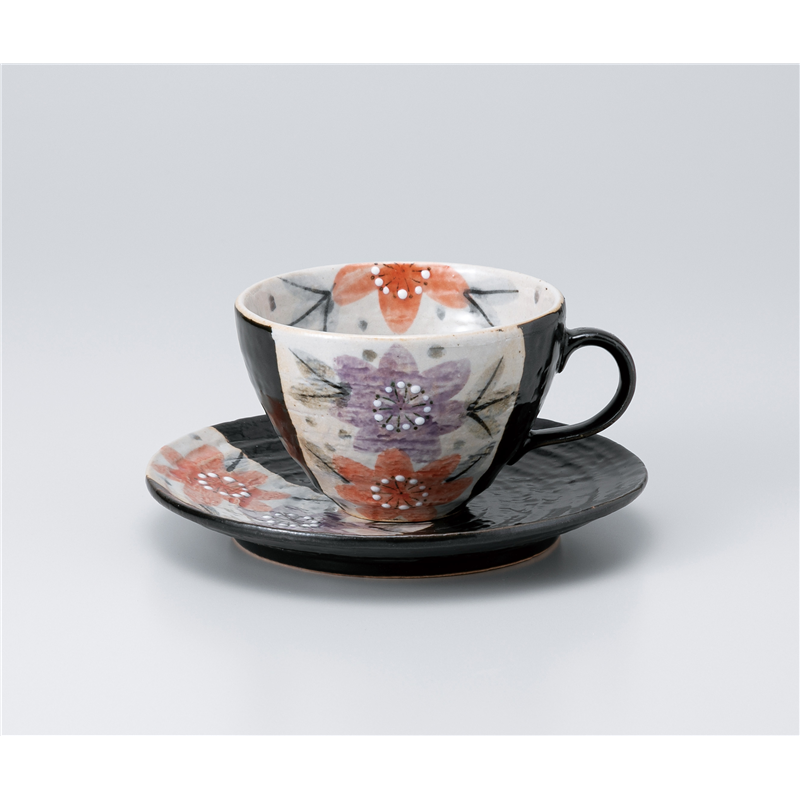 古林陶器 椀皿 黒織部二色花コーヒーC/S 1165230578 1個（ご注文単位1個）【直送品】