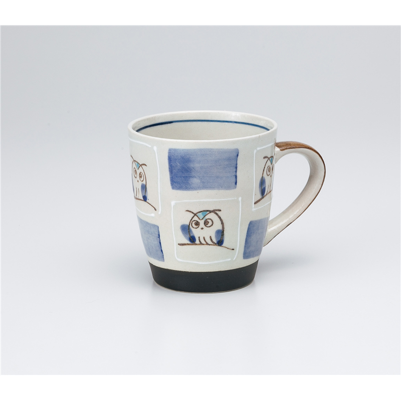 古林陶器 マグ 柚子市松ふくろうマグ(青) 1065250647 1個（ご注文単位1個）【直送品】