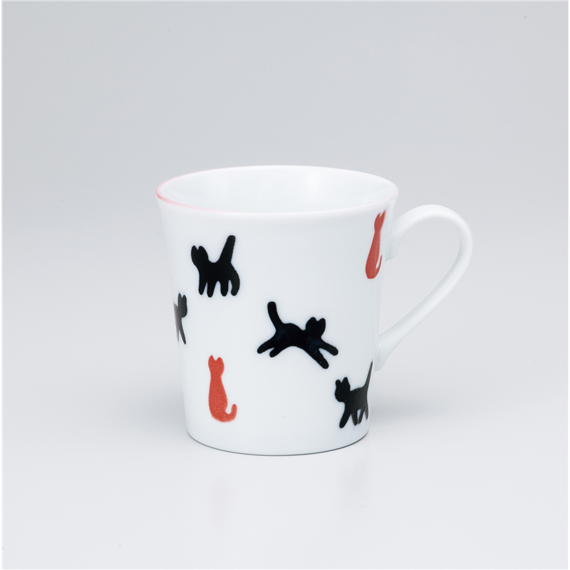 古林陶器 マグ ネコの散歩赤マグ 1065460252 1個（ご注文単位1個）【直送品】