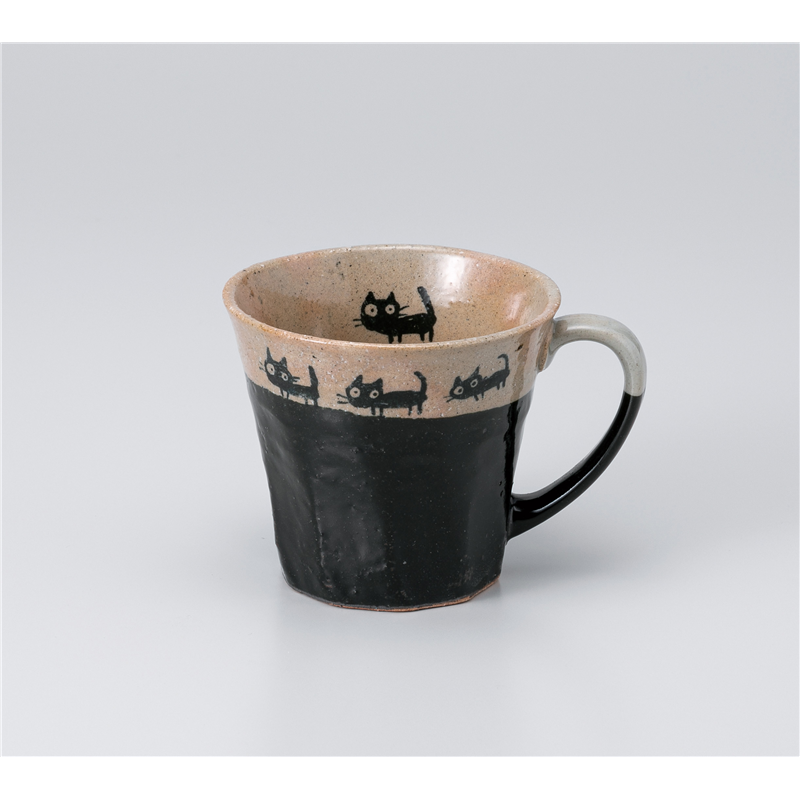 古林陶器 マグ 塗り分けネコマグ 黒 1165610615 1個（ご注文単位1個）【直送品】