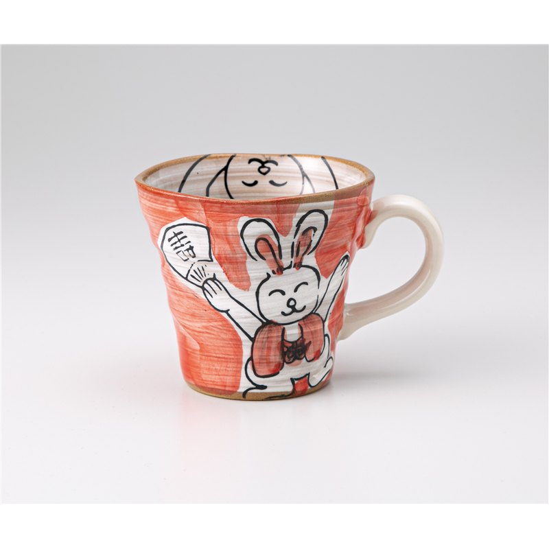 古林陶器 マグ 粉引うさぎ 赤マグ 1261560331 1個（ご注文単位1個）【直送品】