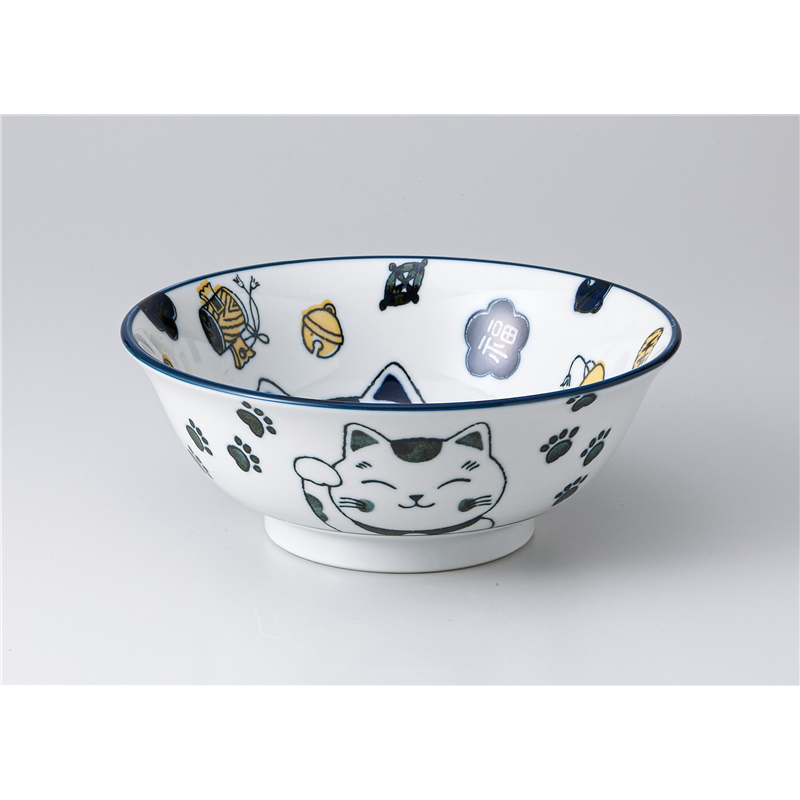 古林陶器 中華単品 縁起猫 6.8ラーメン 紺 1357510101 1個（ご注文単位1個）【直送品】