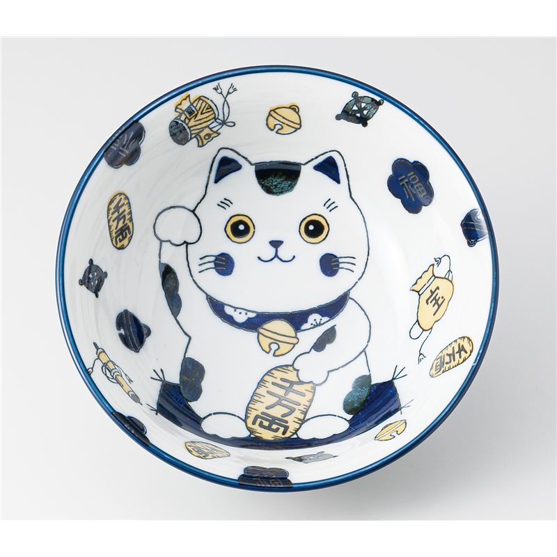 古林陶器 中華単品 縁起猫 6.8ラーメン 紺 1357510101 1個（ご注文単位1個）【直送品】