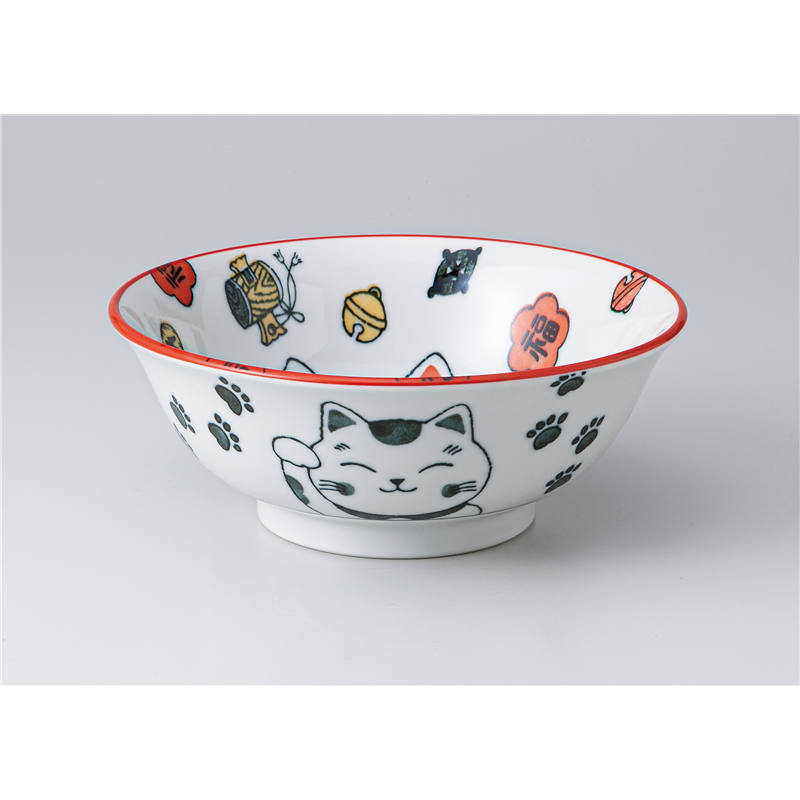 古林陶器 中華単品 縁起猫 6.8ラーメン 赤 1357510301 1個（ご注文単位1個）【直送品】