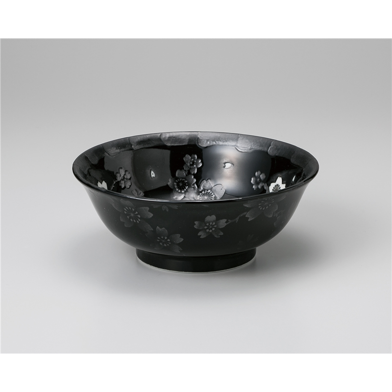 古林陶器 中華単品 銀彩花言葉6.8ラーメン丼 黒 1069640301 1個（ご注文単位1個）【直送品】