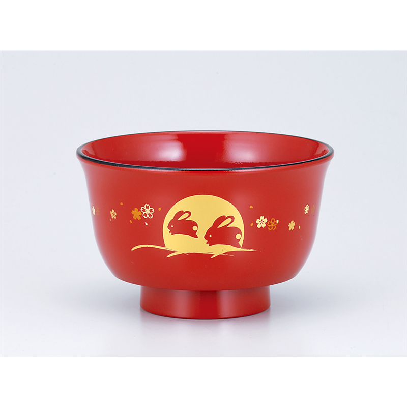 古林陶器 会津漆器汁椀 レンジ汁椀 朱 桜うさぎ 768340495 1個（ご注文単位1個）【直送品】