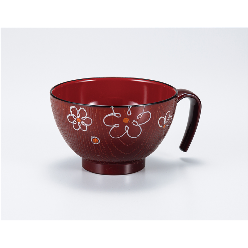 古林陶器 会津漆器汁椀 レンジ手付汁椀 春慶 花 1268450195 1個（ご注文単位1個）【直送品】