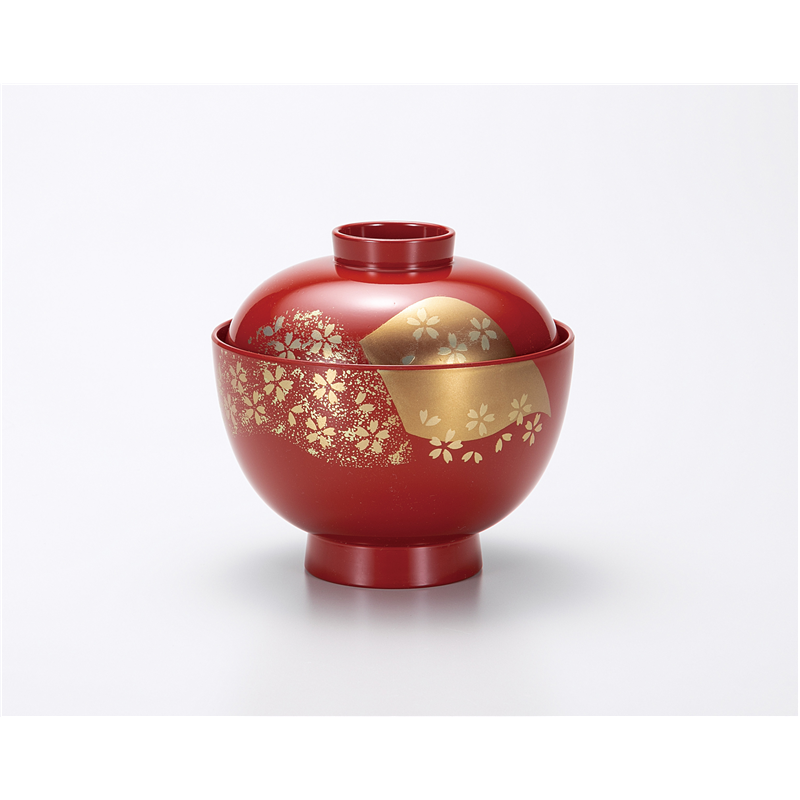 古林陶器 会津漆器吸椀・大椀・丼・マグカップ 朱 京風吸椀 山桜 1173420395 1個（ご注文単位1個）【直送品】