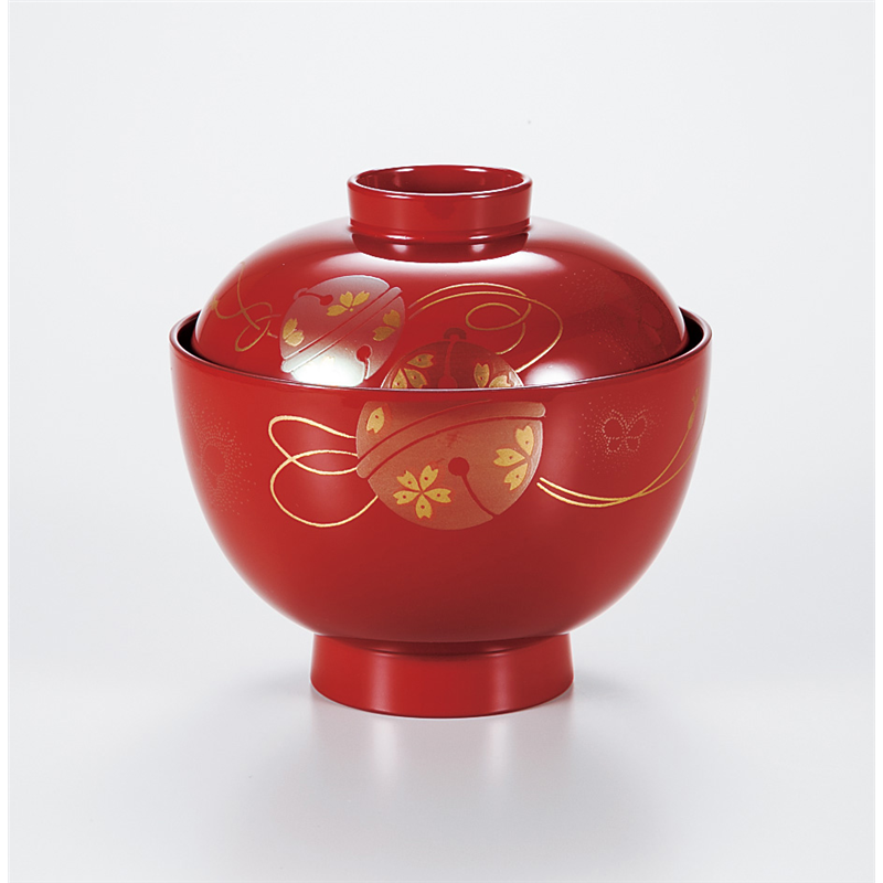 古林陶器 会津漆器吸椀・大椀・丼・マグカップ 朱 京風吸椀 鈴に蝶 974930495 1個（ご注文単位1個）【直送品】