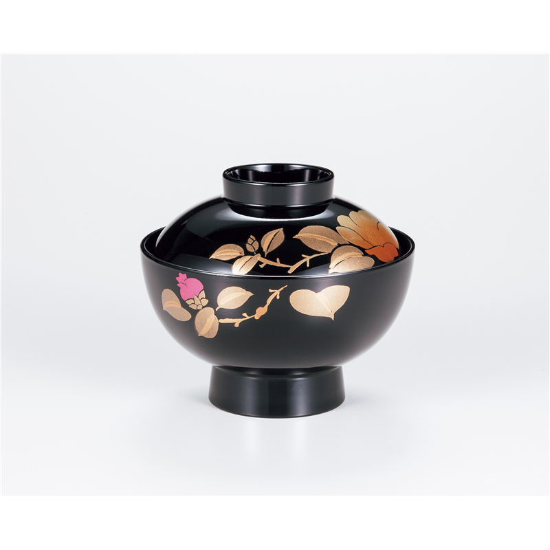 古林陶器 会津漆器吸椀・大椀・丼・マグカップ 黒 千才吸椀 山茶花 1072830295 1個（ご注文単位1個）【直送品】