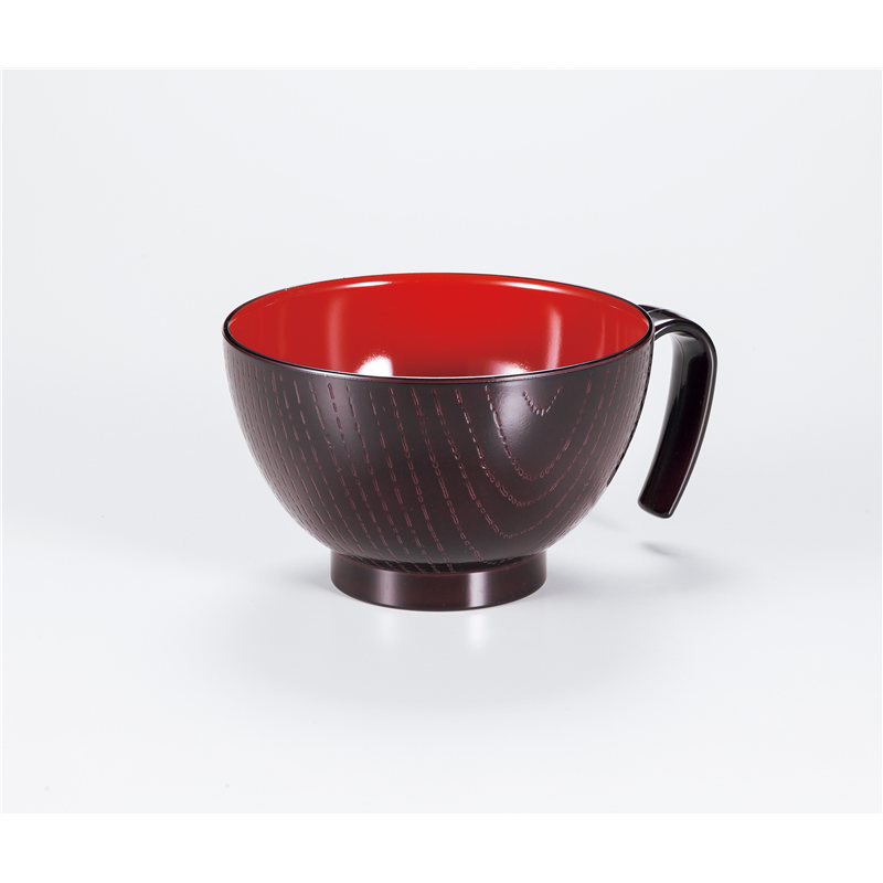 古林陶器 会津漆器吸椀・大椀・丼・マグカップ レンジ手付丼 溜 木彫 1072740495 1個（ご注文単位1個）【直送品】