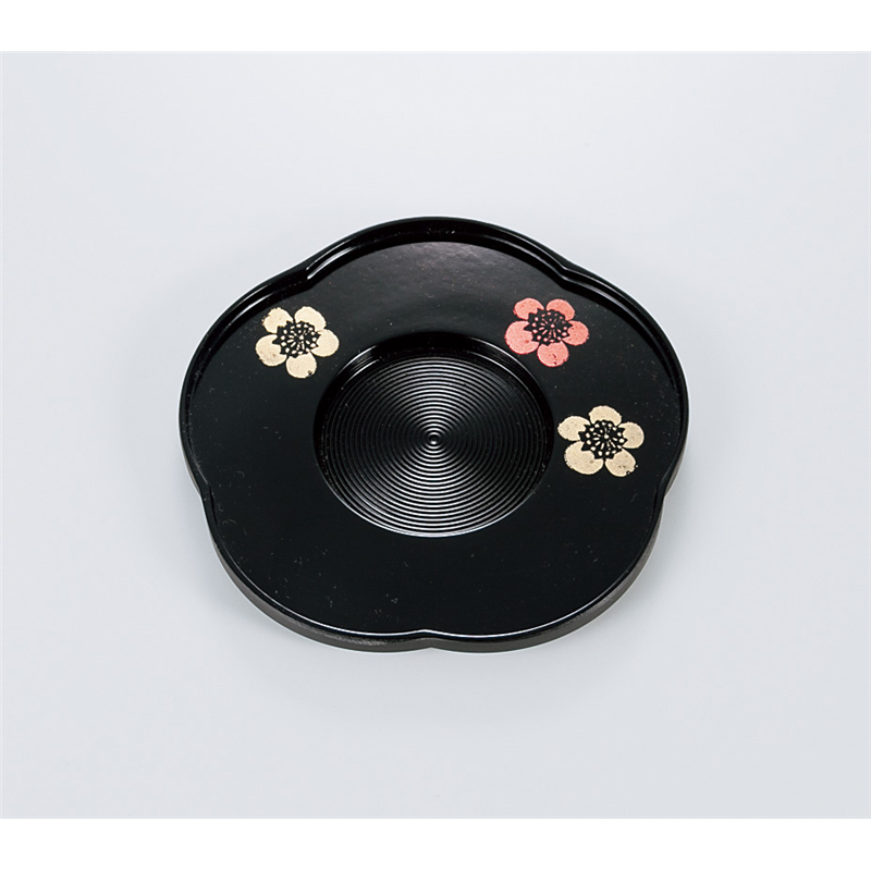 古林陶器 会津漆器茶托 黒 4.0梅型茶托 梅 5P 975010295 1個（ご注文単位1個）【直送品】