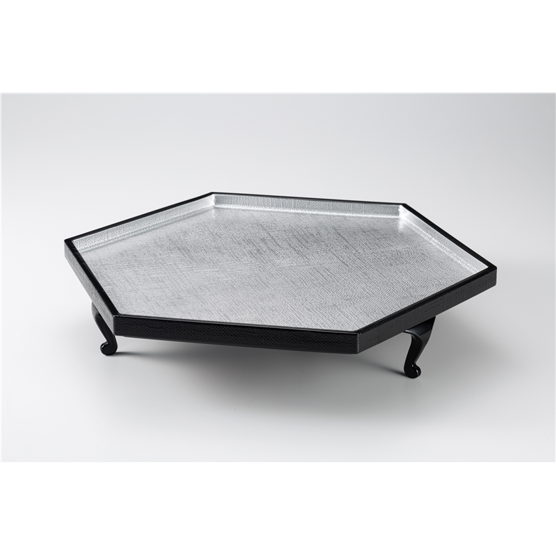 古林陶器 越前漆器盛台 11.0 六角布目盛り込み台 箔銀縁黒 1270950198 1個（ご注文単位1個）【直送品】