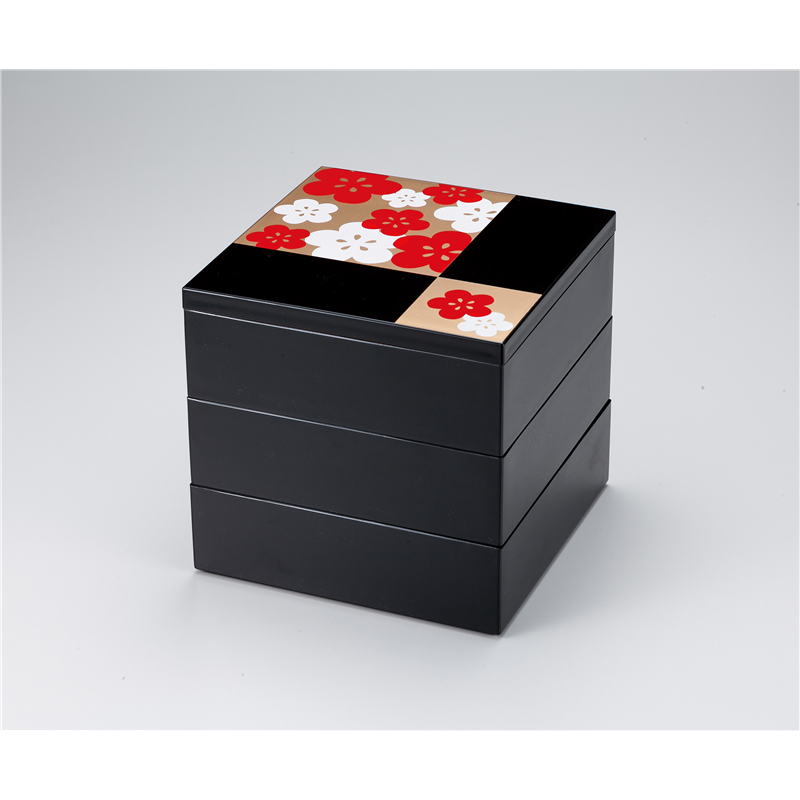 古林陶器 越前漆器お節重 6.5彩重 黒 市松梅 2段 1076030198 1個（ご注文単位1個）【直送品】