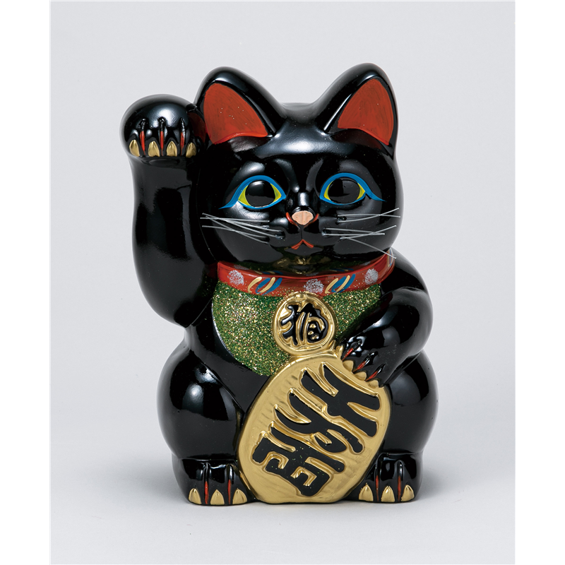 古林陶器 常滑焼招き猫 黒手長小判猫13号(右手) 1178220193 1個（ご注文単位1個）【直送品】
