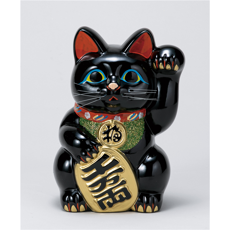 古林陶器 常滑焼招き猫 黒手長小判猫13号(左手) 1178220893 1個（ご注文単位1個）【直送品】