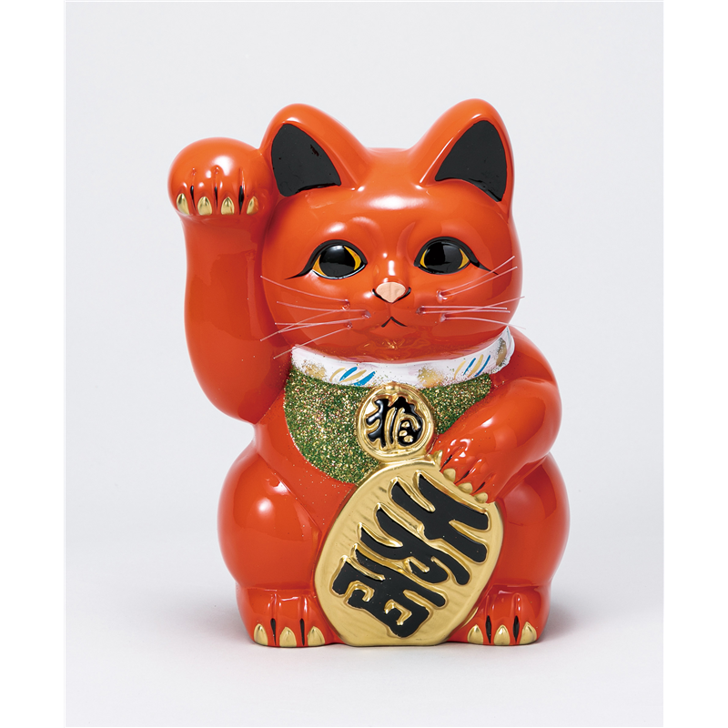 古林陶器 常滑焼招き猫 赤小判猫10号(右手) 1178230193 1個（ご注文単位1個）【直送品】