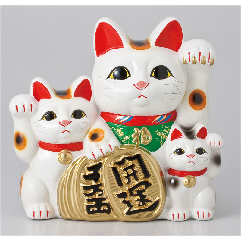 古林陶器 常滑焼招き猫 三匹猫10号 671720193 1個（ご注文単位1個）【直送品】