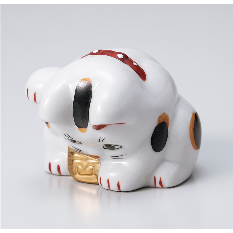 古林陶器 インテリア小物 白ネコ千万両右 10号 873810779 1個（ご注文単位1個）【直送品】