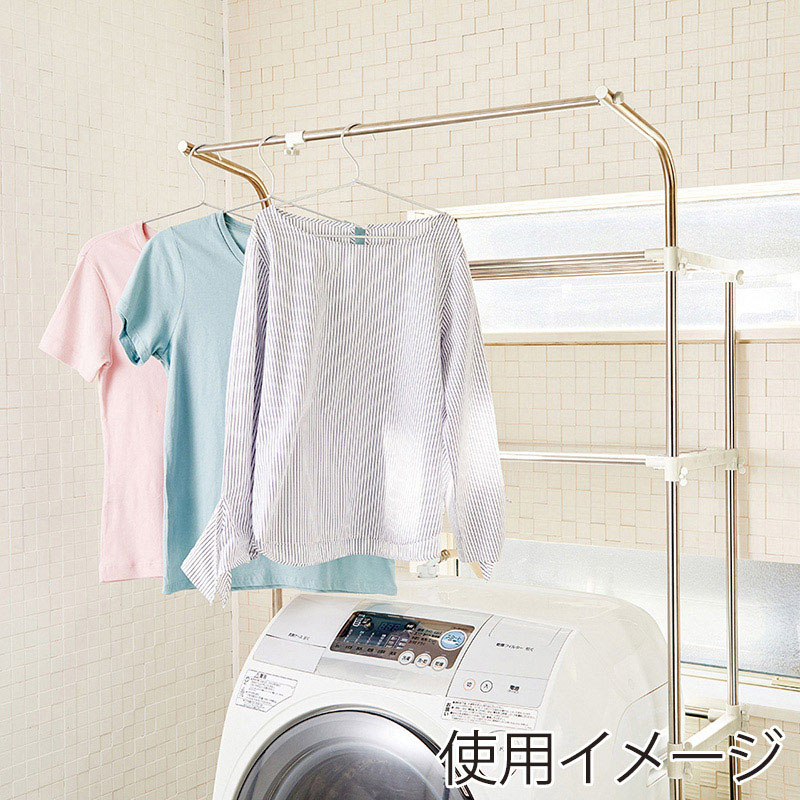 中山福 伸縮式洗濯機ラック ハンガー掛け付 ライトグレー NY-292 1個(ご注文単位1個)【直送品】