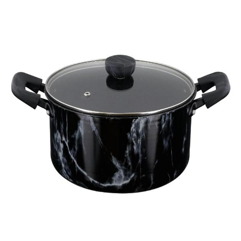 中山福 マーブルキッチン 両手鍋 ガラス蓋付 IH対応 22cm 大理石柄 ブラック NX-153 1個（ご注文単位1個）【直送品】