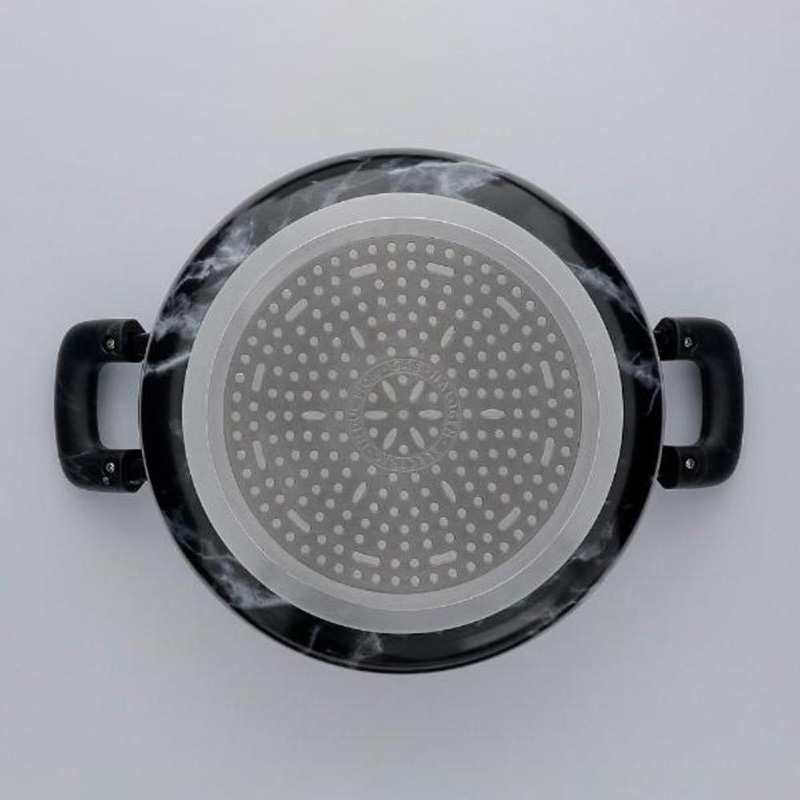 中山福 マーブルキッチン 両手鍋 ガラス蓋付 IH対応 22cm 大理石柄 ブラック NX-153 1個(ご注文単位1個)【直送品】