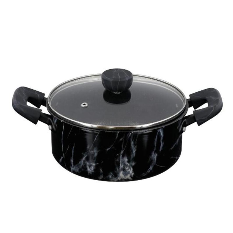 中山福 マーブルキッチン 両手鍋 ガラス蓋付 IH対応 20cm 大理石柄 ブラック NX-152 1個（ご注文単位1個）【直送品】
