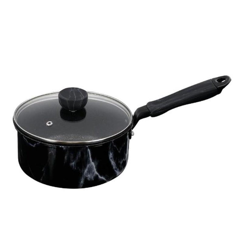 中山福 マーブルキッチン 片手鍋 ガラス蓋付 IH対応 18cm 大理石柄 ブラック NX-151 1個（ご注文単位1個）【直送品】