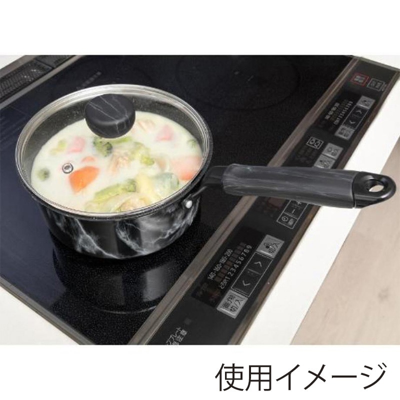 中山福 マーブルキッチン 片手鍋 ガラス蓋付 IH対応 18cm 大理石柄 ブラック NX-151 1個(ご注文単位1個)【直送品】