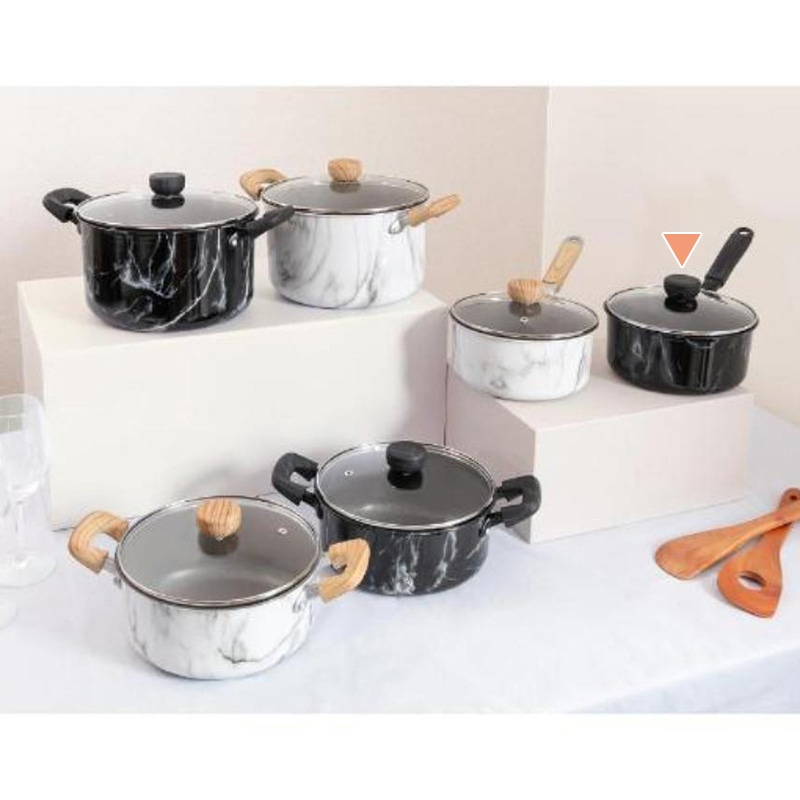 中山福 マーブルキッチン 片手鍋 ガラス蓋付 IH対応 18cm 大理石柄 ブラック NX-151 1個(ご注文単位1個)【直送品】