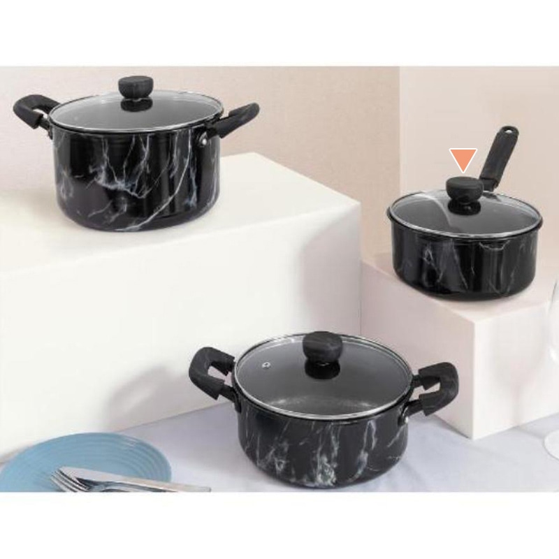 中山福 マーブルキッチン 片手鍋 ガラス蓋付 IH対応 18cm 大理石柄 ブラック NX-151 1個(ご注文単位1個)【直送品】