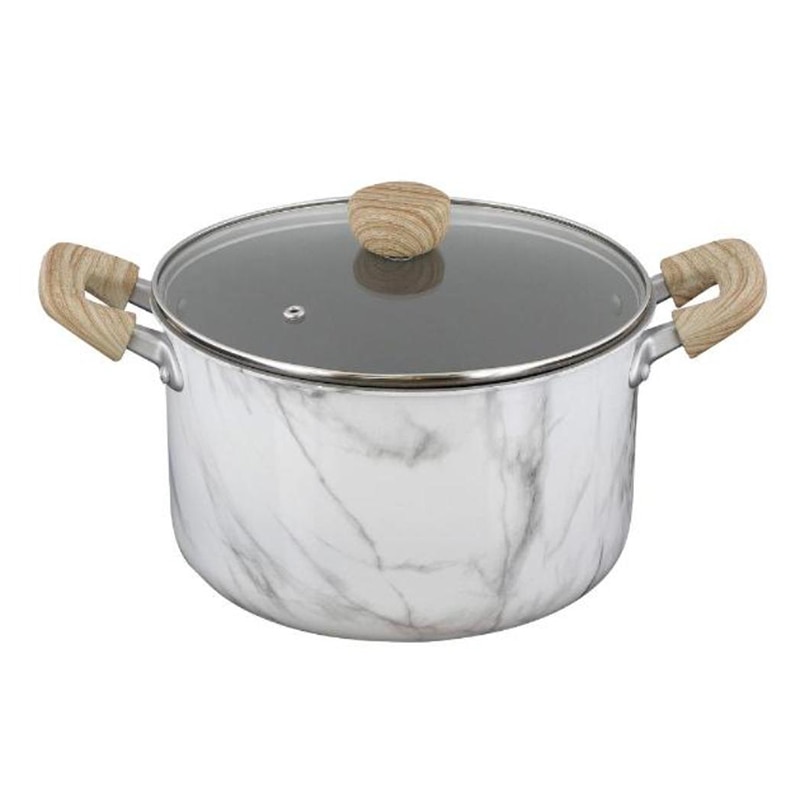 中山福 マーブルキッチン 両手鍋 ガラス蓋付 IH対応 22cm 大理石柄 ホワイト NX-143 1個（ご注文単位1個）【直送品】