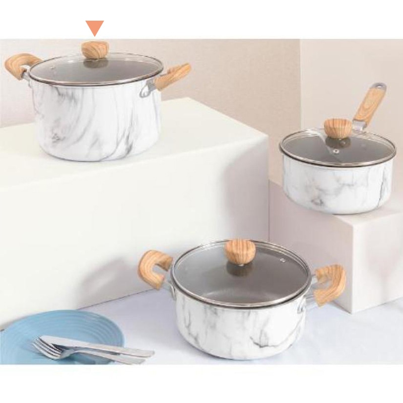 中山福 マーブルキッチン 両手鍋 ガラス蓋付 IH対応 22cm 大理石柄 ホワイト NX-143 1個(ご注文単位1個)【直送品】