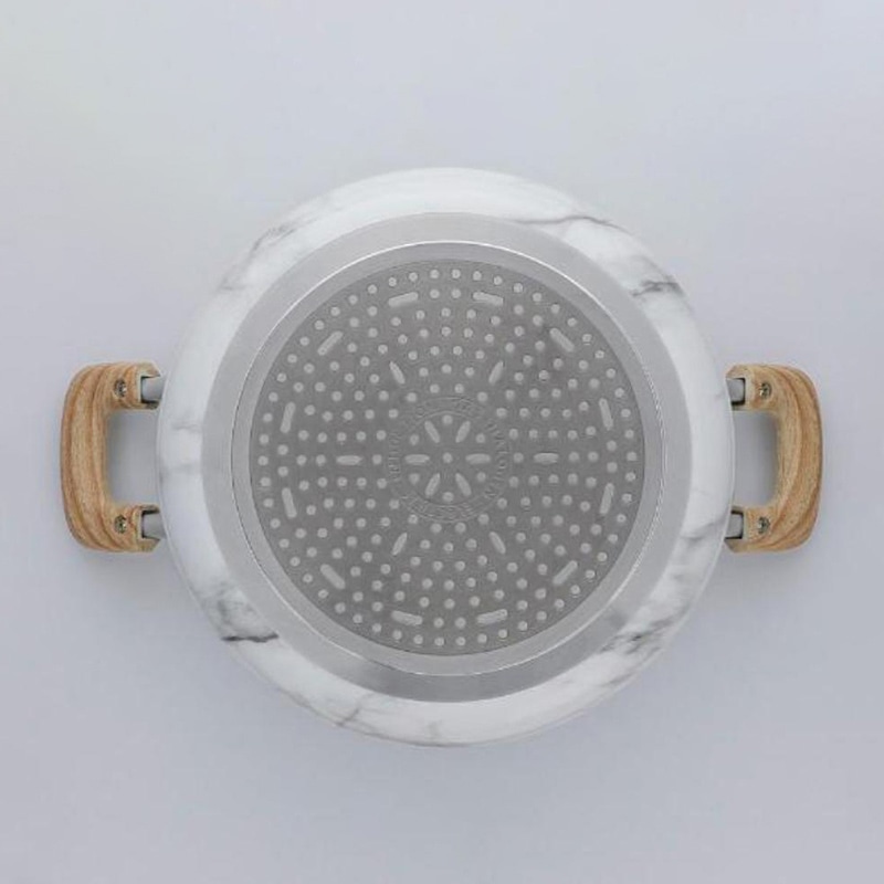 中山福 マーブルキッチン 両手鍋 ガラス蓋付 IH対応 22cm 大理石柄 ホワイト NX-143 1個(ご注文単位1個)【直送品】