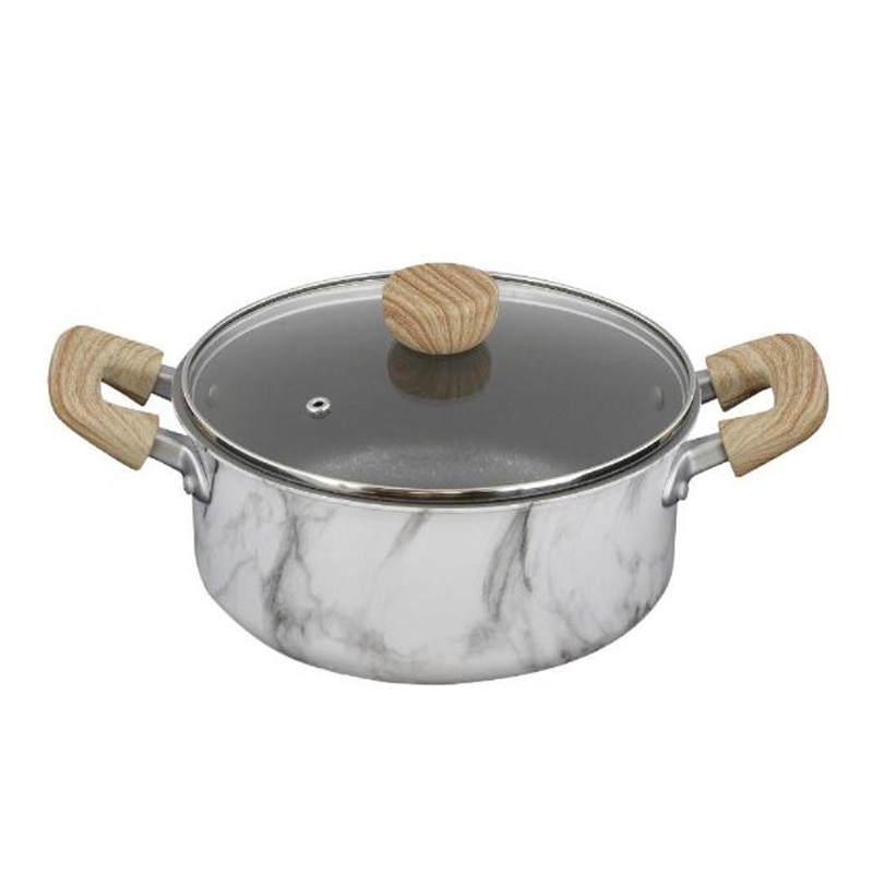 中山福 マーブルキッチン 両手鍋 ガラス蓋付 IH対応 20cm 大理石柄 ホワイト NX-142 1個（ご注文単位1個）【直送品】