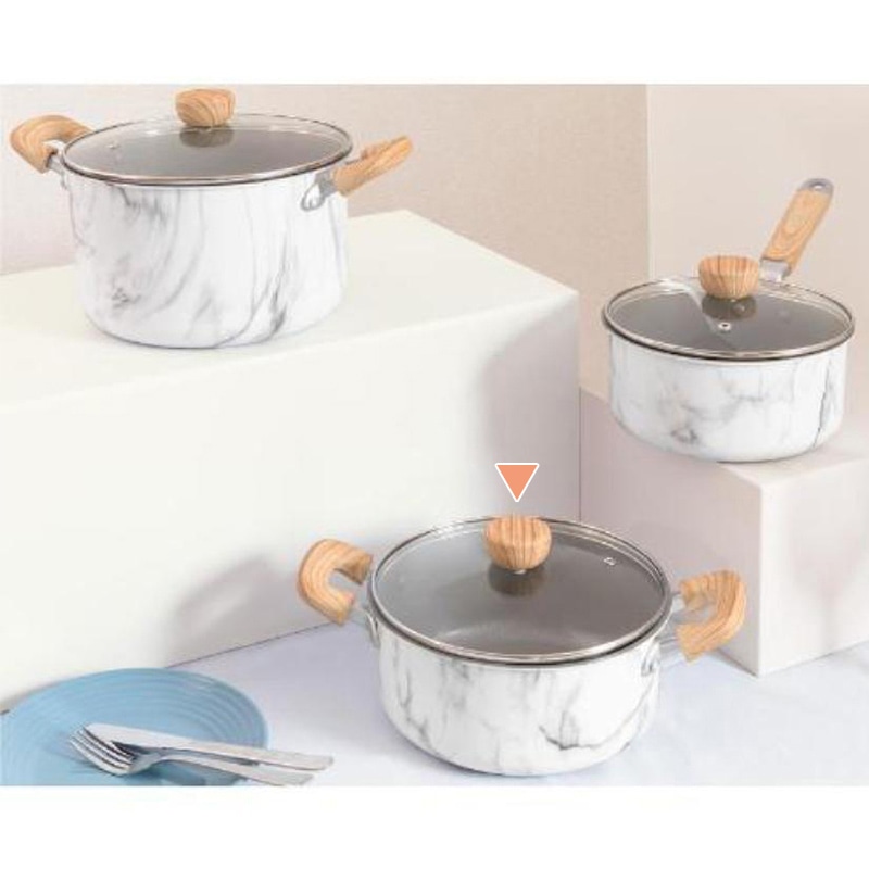 中山福 マーブルキッチン 両手鍋 ガラス蓋付 IH対応 20cm 大理石柄 ホワイト NX-142 1個(ご注文単位1個)【直送品】